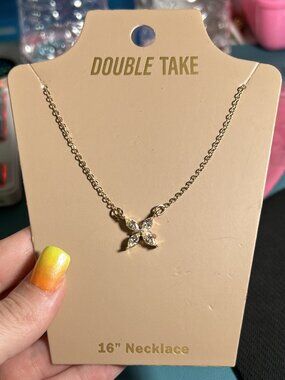 Double Take Gold Crystal Marquise Butterfly Flower Pendant Necklace 16" NWT